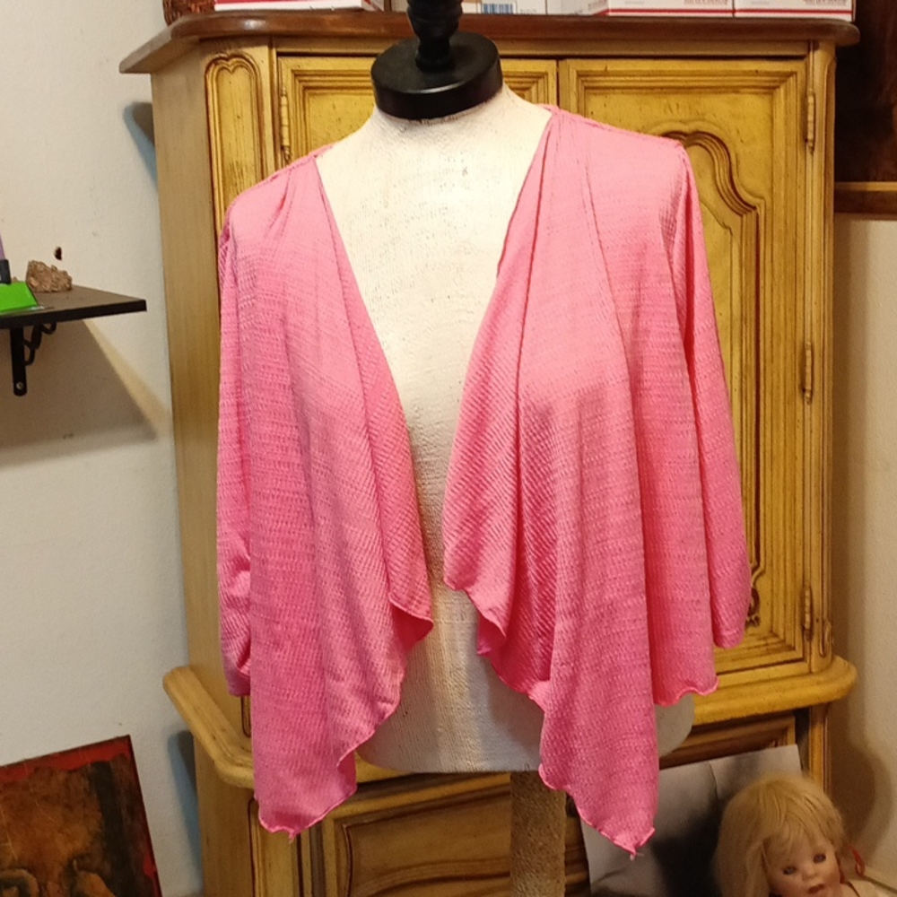 Womens Open front sweater overwear jacket sz L pink by PERCEPTIONS NEW YORK b43